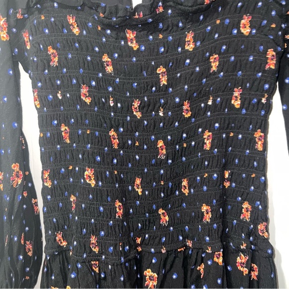 Free People Two Faces Dark Ditzy Floral Puff Sleeve Boho Mini Dress Size S - Picture 7 of 16